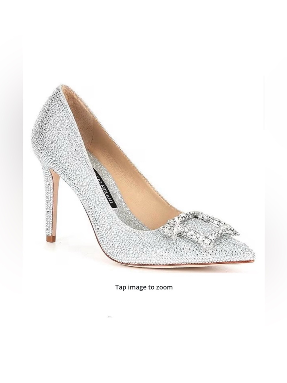 Antonio Melani Collection Silver Vega Ornamented Crystal Satin Pump heels 10